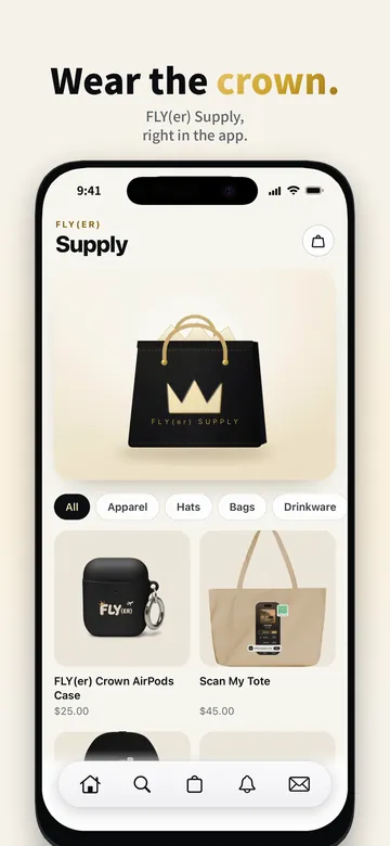 FLY(er) Supply, the official shop inside the app.